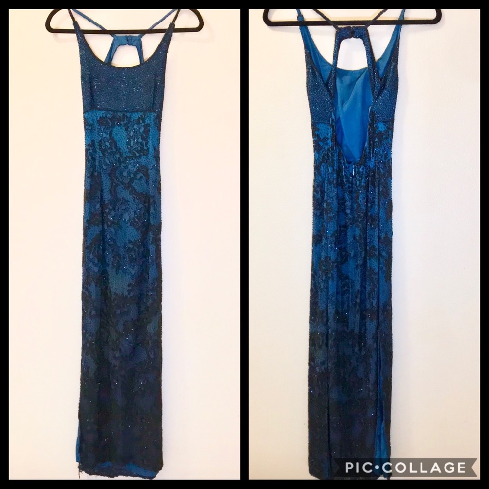 Jé Matadi Formal Dress Blue w Black Beading -Sz XS